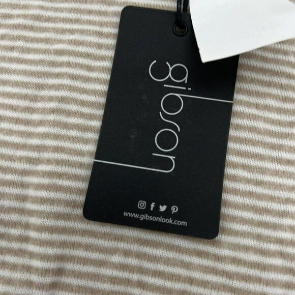 Gibson Look Oatmeal Ivory Striped Knotted Front 3/4 Sleeve Small NWT - Picture 3 of 5